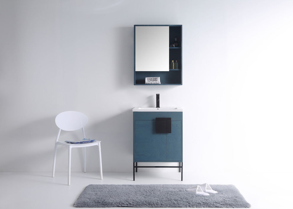 Bathroom Vanity Set, French Blue, 24", Black Hardware