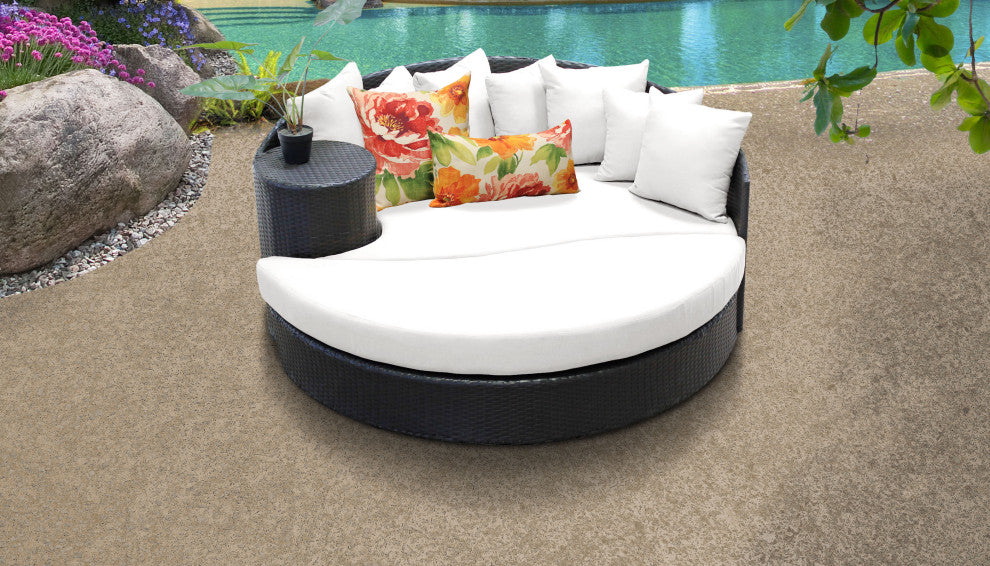 Barbados Circular Sun Bed - Outdoor Wicker Patio Furniture Sail White