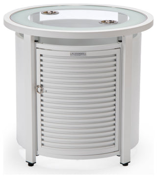 LeisureMod Walbrooke Round Fire Pit Table and Tank Holder With Slats, White