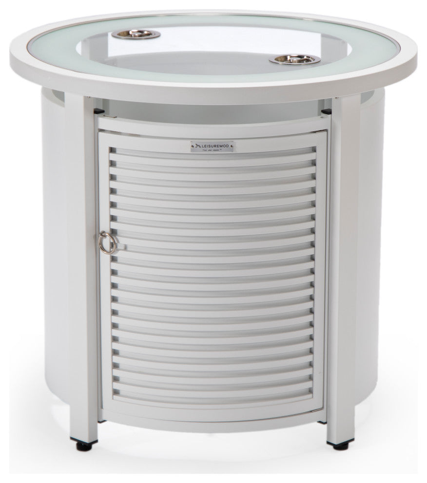 LeisureMod Walbrooke Round Fire Pit Table and Tank Holder With Slats, White
