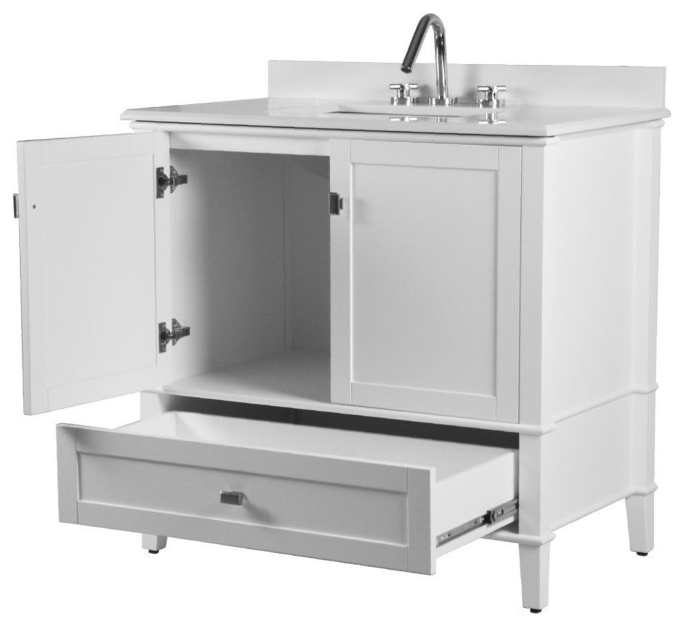 37" Single Vanity, White With Engineered Stone Top