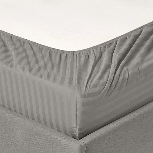 600 Thread Count 100% Cotton Stripe Sheet Set, Grey, Queen