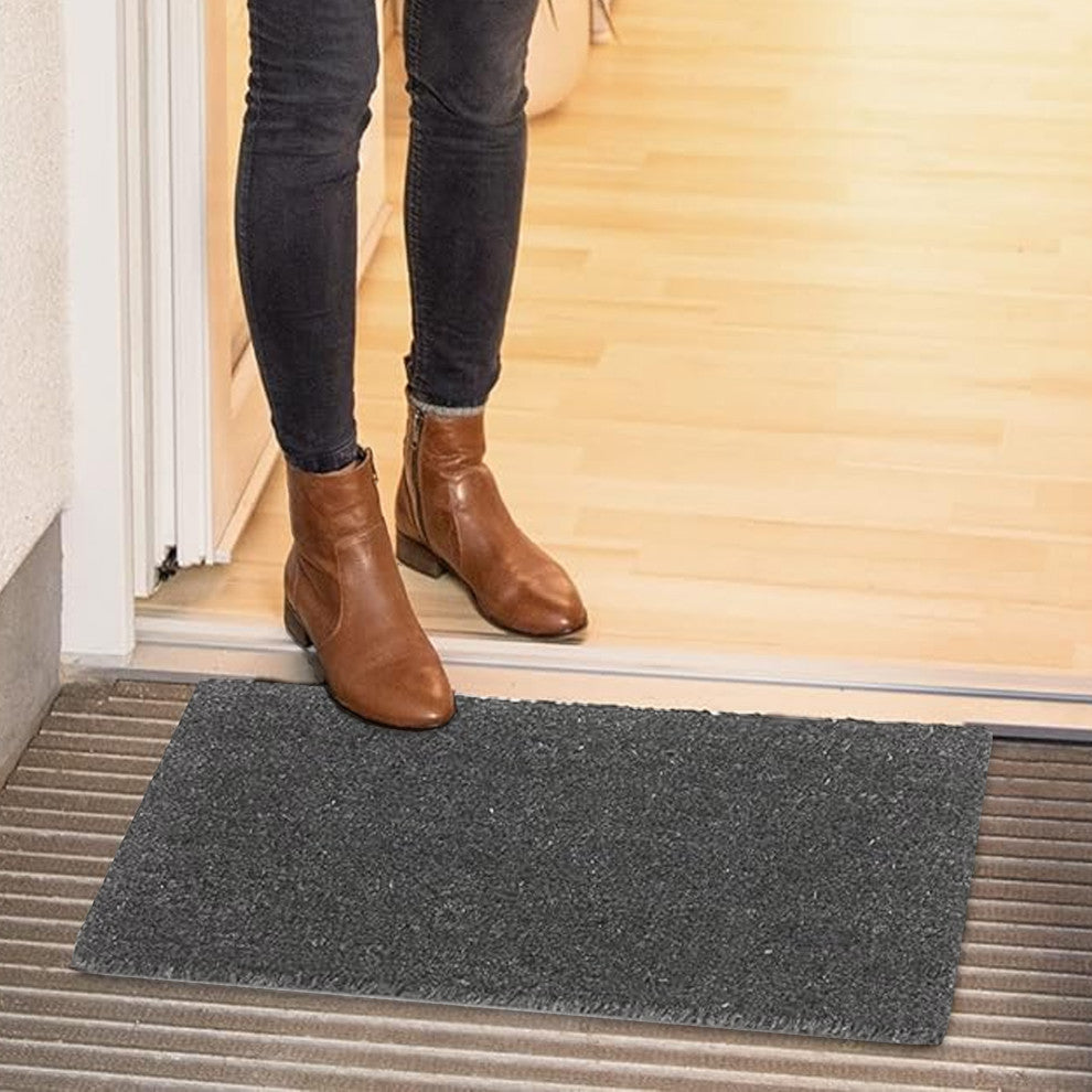 Sheltered Front Door Mat Coir Coco Fibers Rug 24x13, Gray