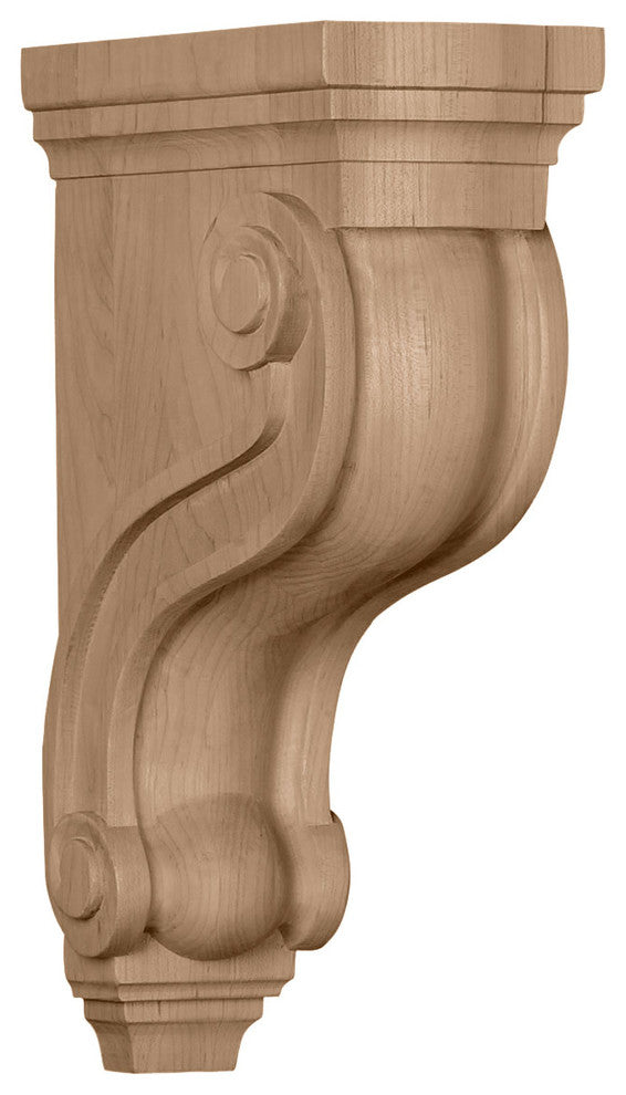 3 7/8"W x 8"D x 13"H Boston Traditional Scroll Corbel, Red Oak