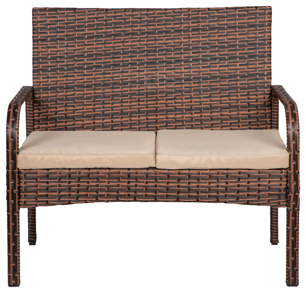 WestinTrends 4PC Outdoor Sofa Wicker Conversation Set Patio Furniture, Brown/Beige