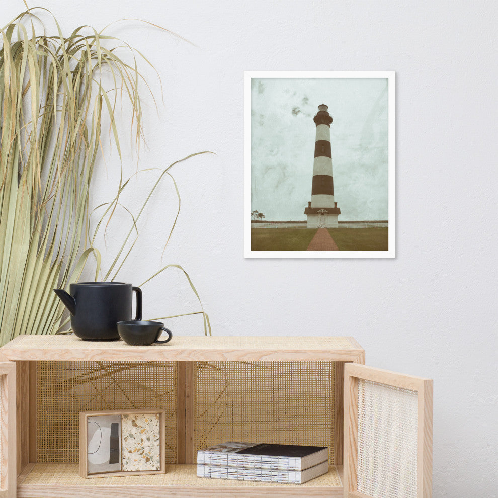 Aged Bodie Lighthouse Landscape Framed Photo Paper Wall Art Prints, White, 16" X 20"