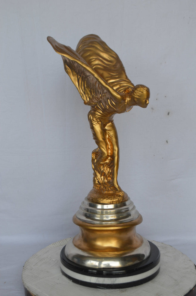 Gold and Silver Rolls Royce Bronze Statue - Size: 14"L x 14"W x 32"H.