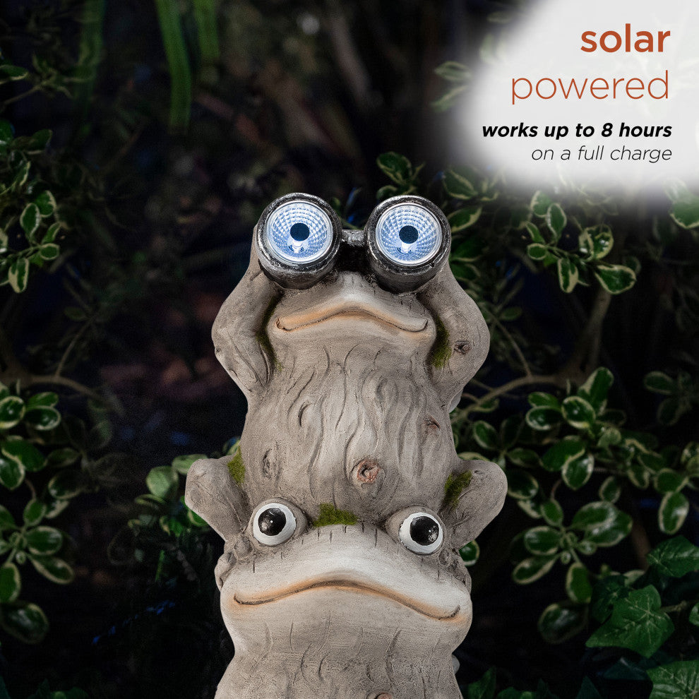 Alpine Solar Three Stack Frogs Statue with LED Light, 24"