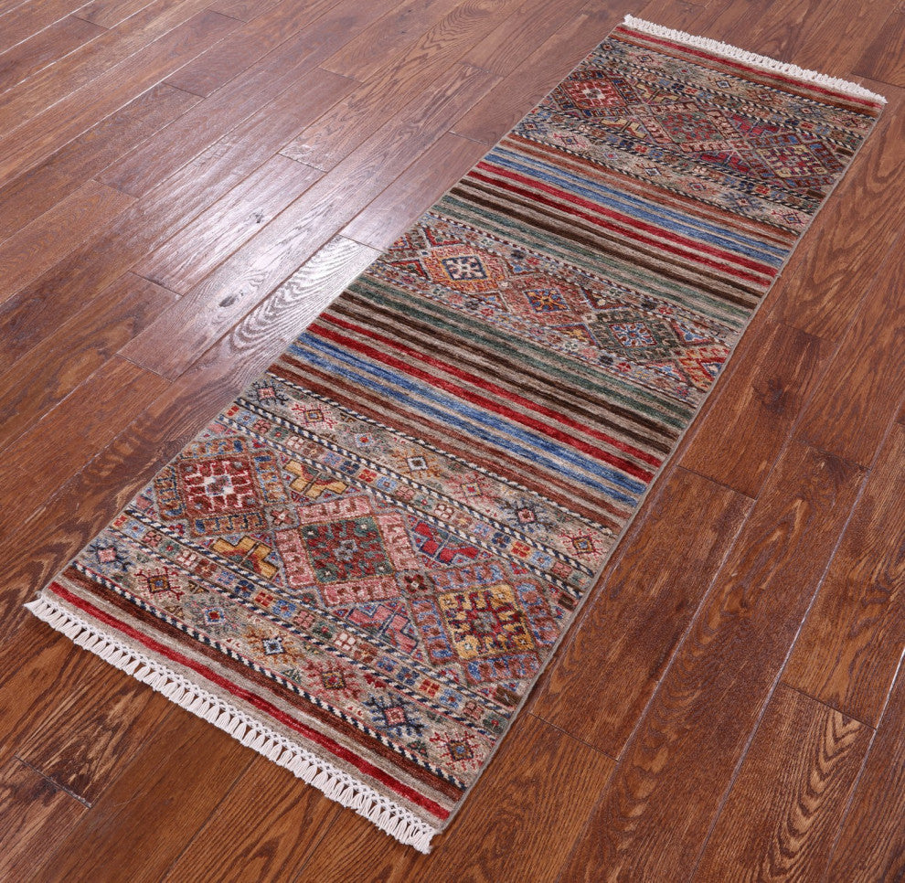 2' 1" X 6' 0" Runner Hand-Knotted Khorjin Super Kazak Rug Q10067