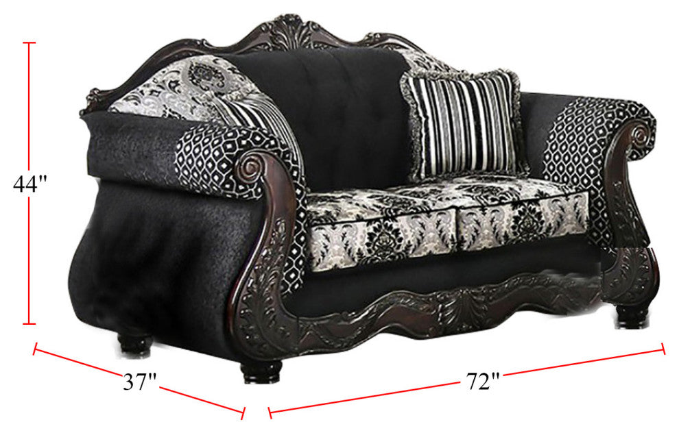Chenille and Wood Black, Loveseat