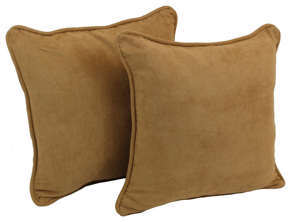 18" Double Corded Solid Microsuede Square Throw Pillows Inserts, Set of 2, Camel