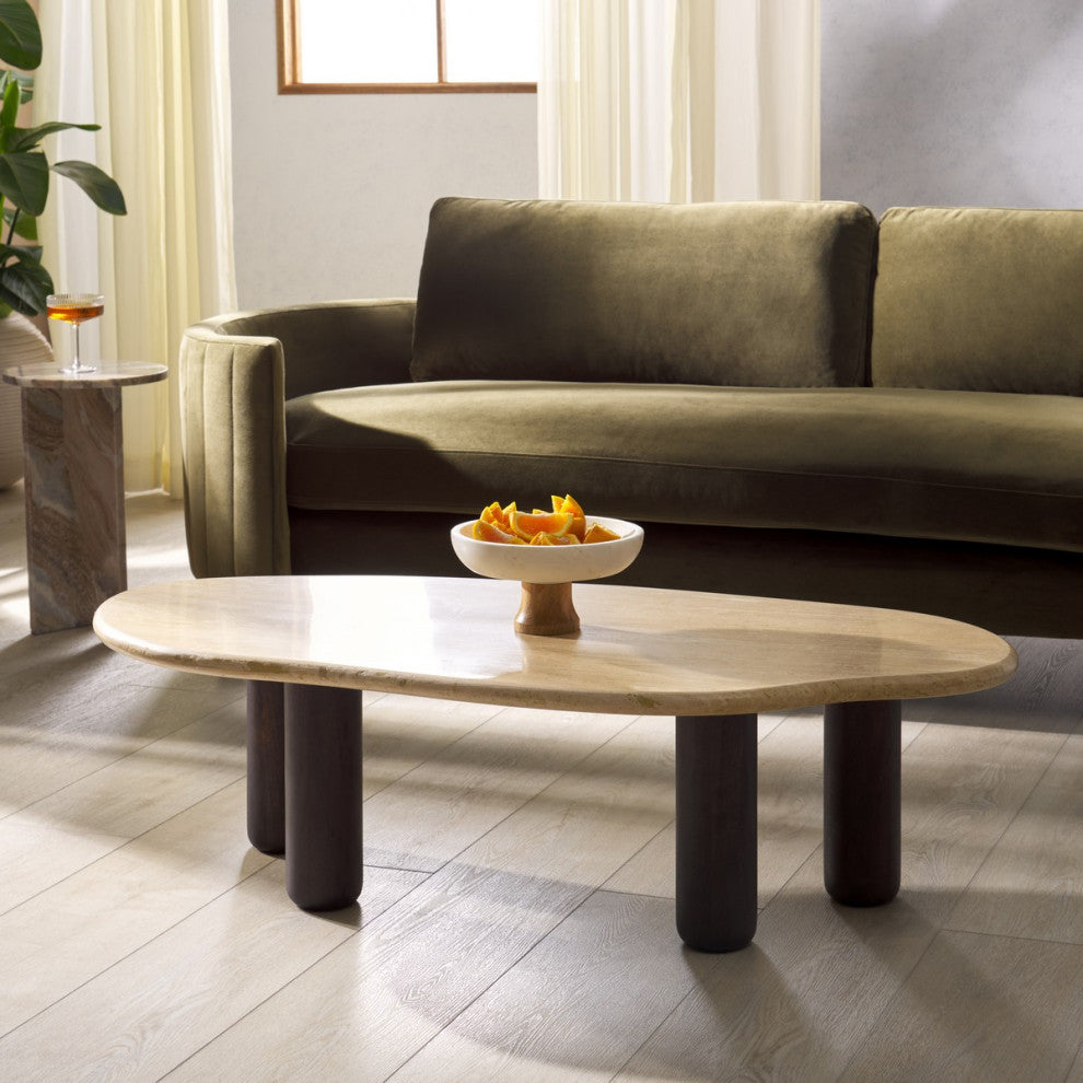 Safavieh Couture Celestyn Travertine Coffee Table, Travertine/Walnut