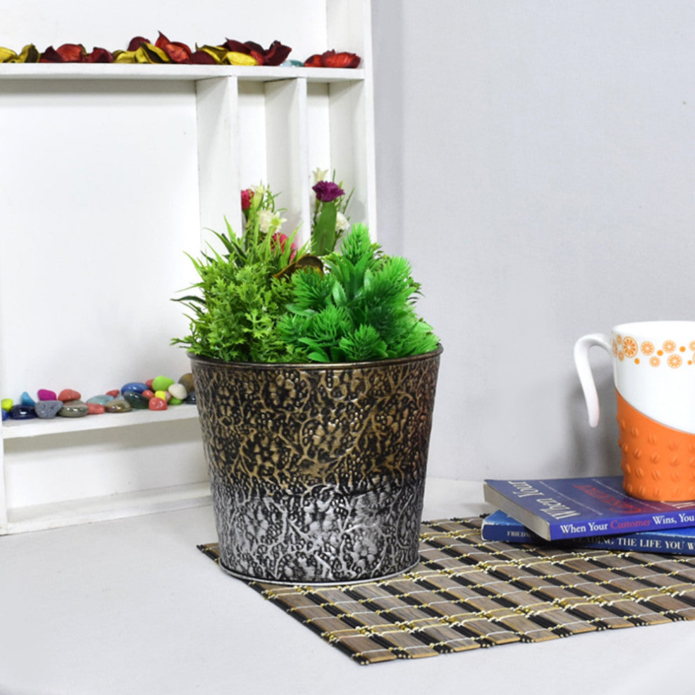 Handmade 100% Iron Round Modern Dusty Planters Pot Coated, Light Copper