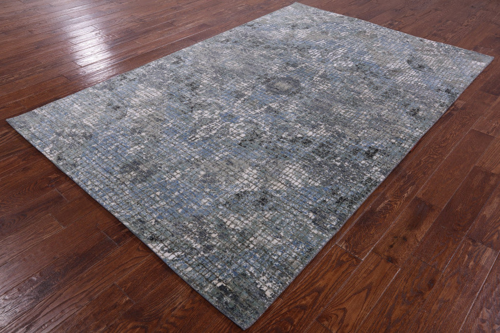 Abstract Wool and Silk Handmade Rug 6' 0" X 9' 2" Q8893