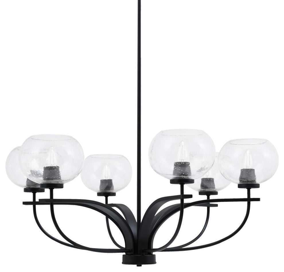 Cavella 6 Light Chandelier, Matte Black Finish, 7" Clear Bubble Glass