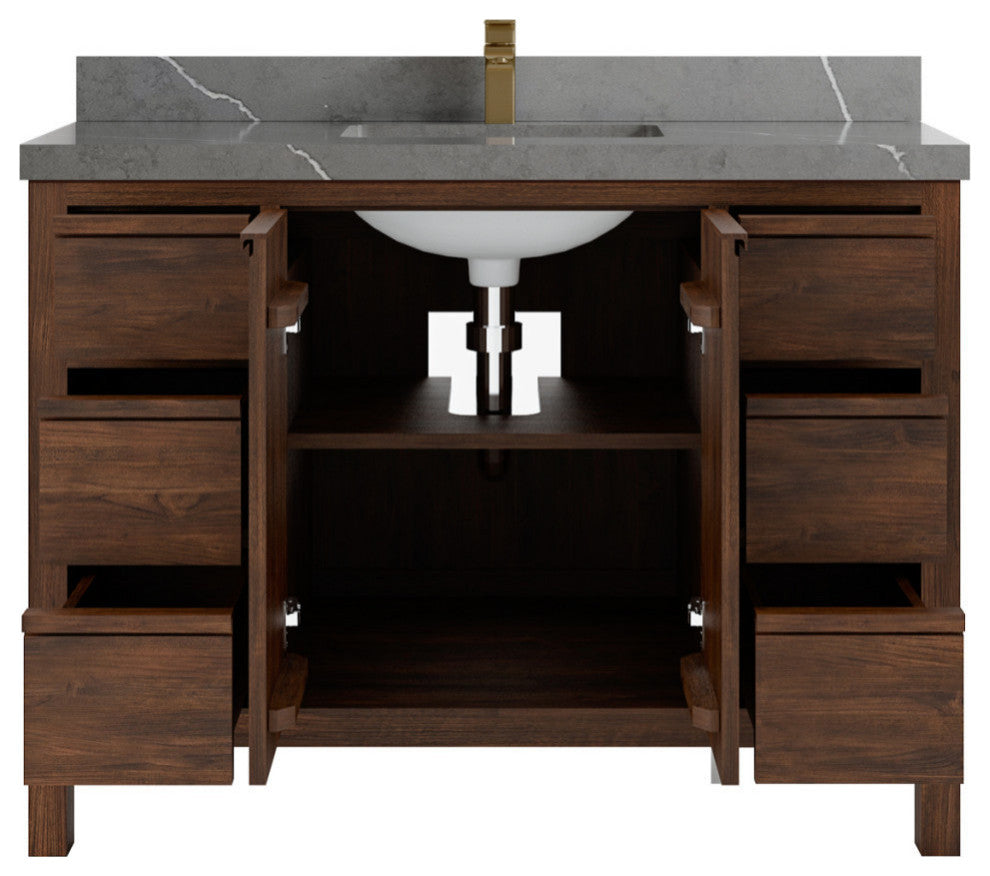 Elizabeth 48 Single Sink Bath Vanity in Dark Walnut Teak 2" Piatra Gray