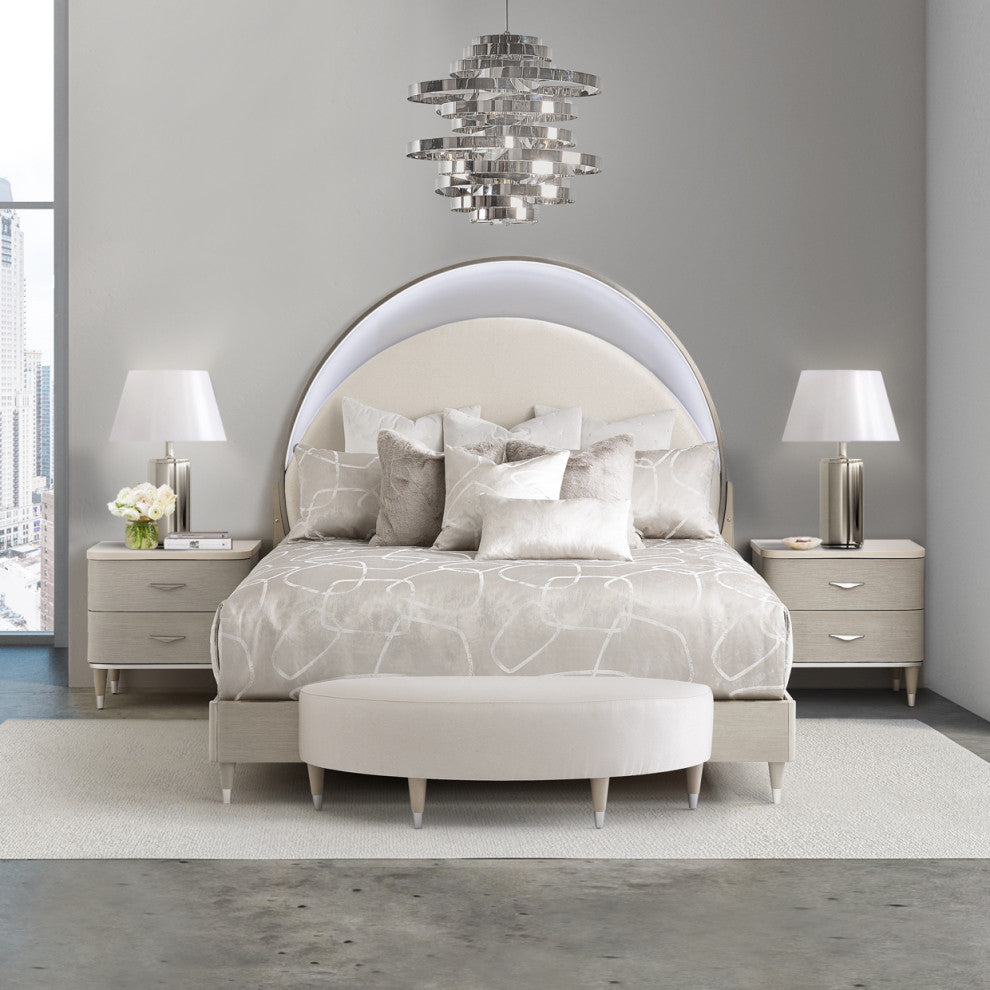 Eclipse Eastern King Upholstered Bed with LED Lights - Moonlight Gray