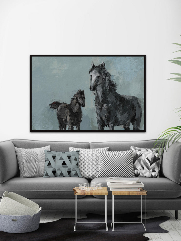 "Black Horses" Floater Framed Painting Print on Canvas, 60"x40"