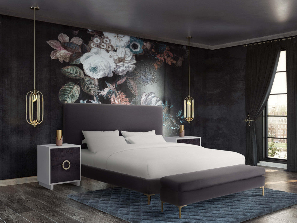 TOV Furniture Delilah Grey Velvet Bed in Queen