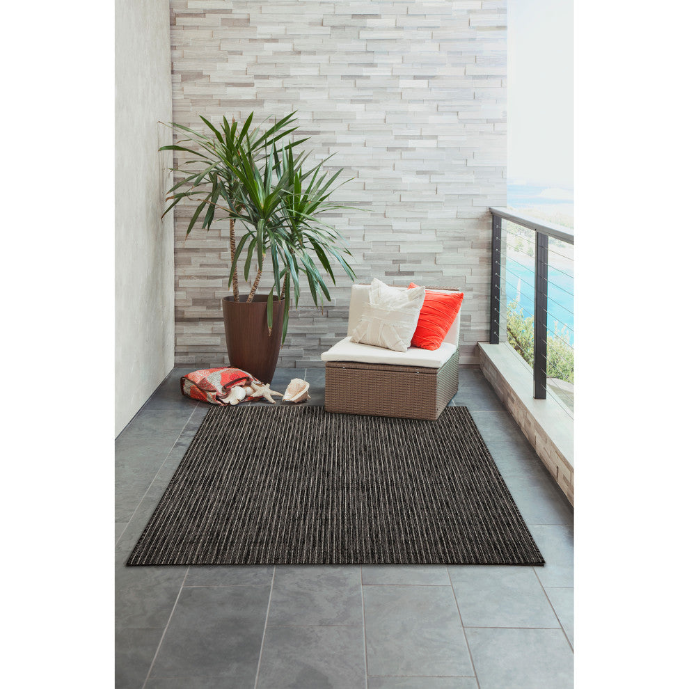 Carmel Texture Stripe Indoor/Outdoor Rug, Black, 7'10"x9'10"