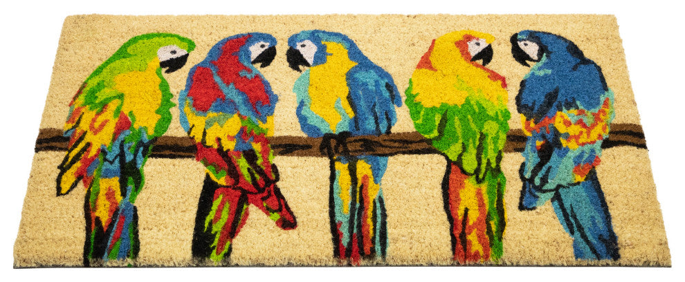 Toffee and Multicolor Parrots Coir Outdoor Doormat 18" x 30"