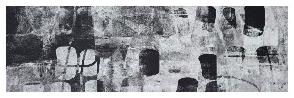Monochrome Abstract Panel I Black Art on Silver Shagreen Wrapped Canvas Wall Art
