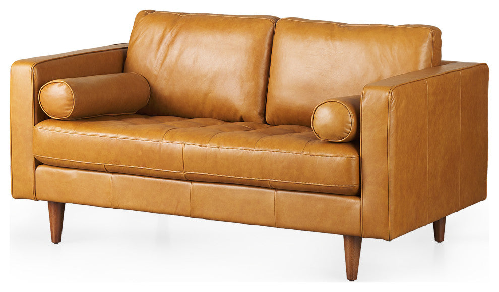 Svend 65Lx38Wx34H Tan Leather Love Seat Sofa