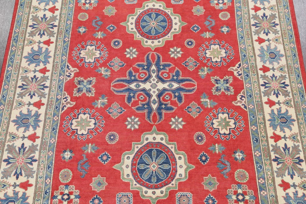 Traditional Pakistani Kazak Handmade Oriental Area Rug Wool, Red, 9'11"X7'10"
