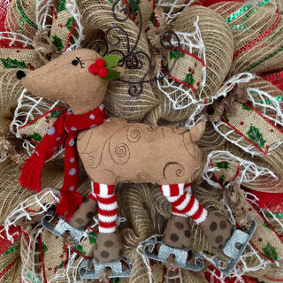Skating Reindeer Handmade Deco Mesh Winter Holiday Wreath