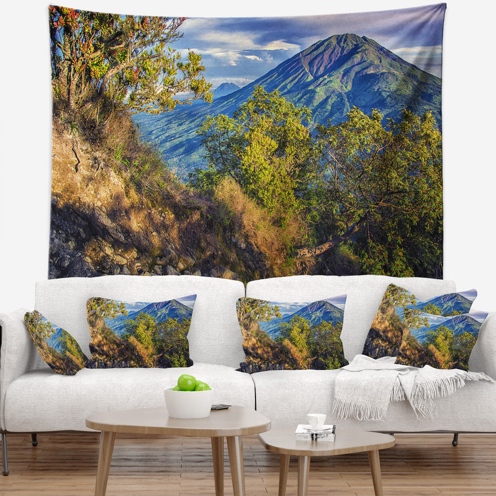 Merbabu Volcano in Java Landscape Wall Tapestry, 80"x68"