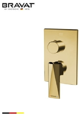 Bravat Shower Valve Mixer 2-Way Concealed Wall Mounted, Brushed Gold