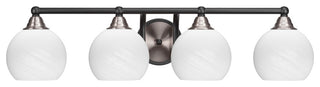 Paramount 4-Light Bath Bar, Matte Black & Brushed Nickel, 5.75" White Marble