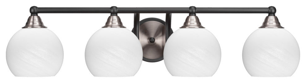 Paramount 4-Light Bath Bar, Matte Black & Brushed Nickel, 5.75" White Marble