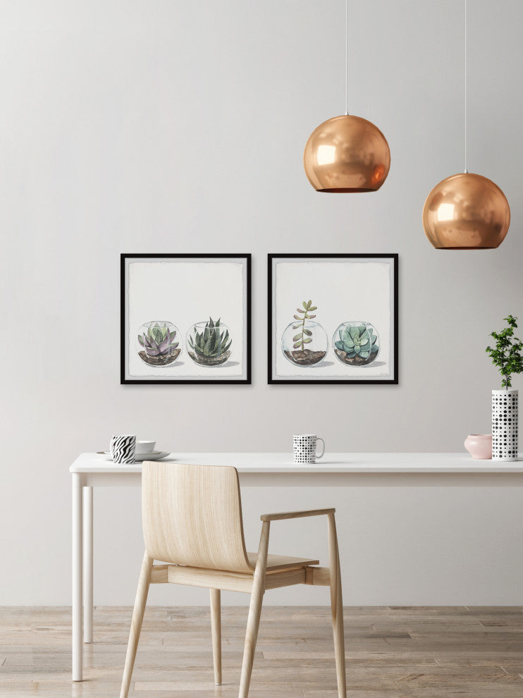 Round Glass Terrarium Diptych, 2-Piece Set, 32x32 Panels