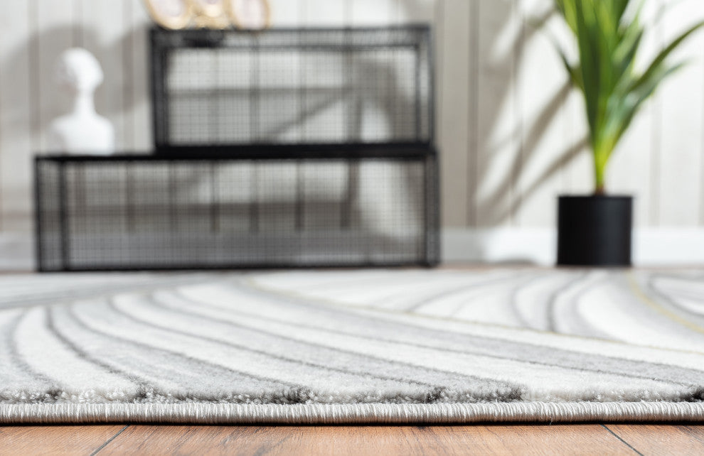 Abani Luna LUN210A Contemporary Grey and Gold Wavy Area Rug