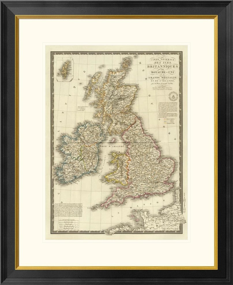 "Iles Britanniques, 1828" Framed Digital Print by Adrien Hubert Brue, 26"x32"