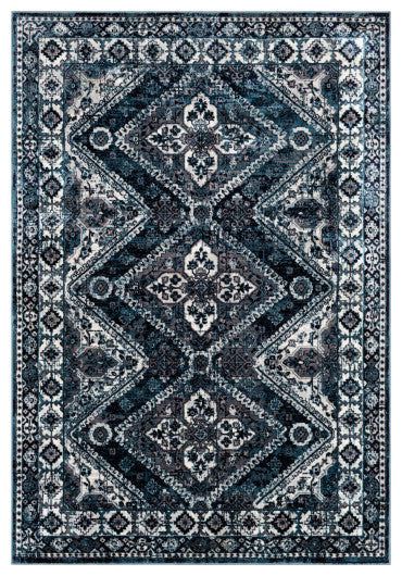 Surya Wanderlust WNL-2313 5'3"x7'3" Rug, Aqua/Navy/White/Silver Gray/Black