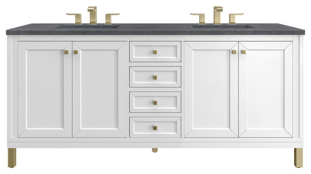 Chicago 72" Double Vanity, Glossy White, Charcoal Soapstone Quartz