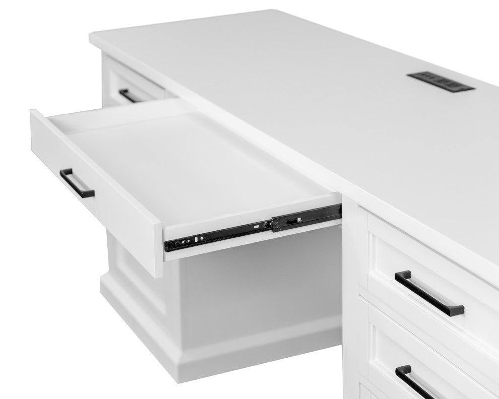 Modern Wood Desk Office Writing Table Credenza Fully Assembled White Finish