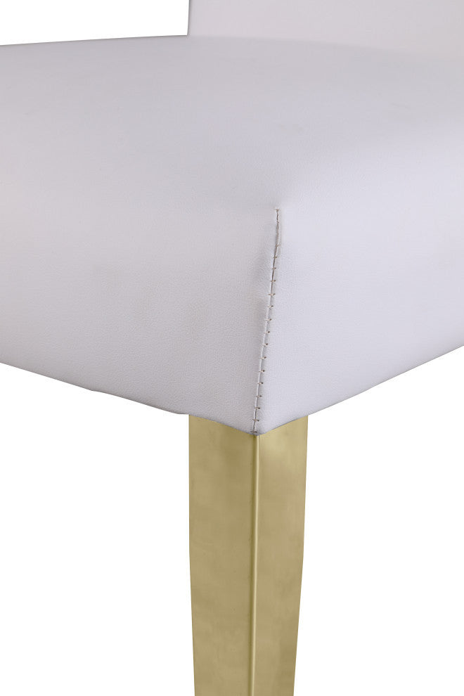 Porsha Dining Chair, Set of 2, White Faux Leather, Gold Legs