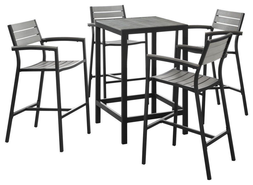 Maine 5 Piece Outdoor Patio Bar Set EEI-1755-BRN-GRY-SET