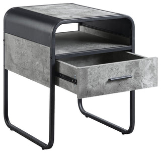 Square End Table With Drawer, Grey