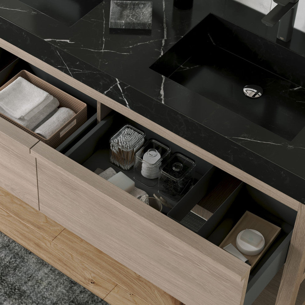 Shoji Bath Vanity, Chestnut Oak, 60", Double Sink, Freestanding