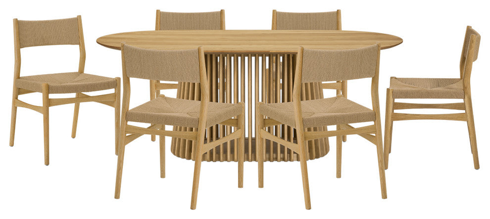 Pasadena Erie 7-Piece Oval Dining Set, Natural Oak Finish Paper Cord Chairs