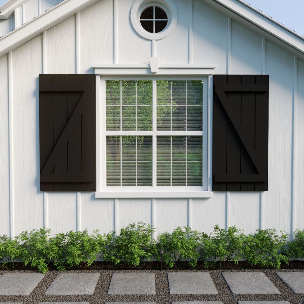 Rustic 4 Board Joined B-N-B Faux Wood Shutters, Rough Cedar, 22x82"