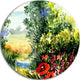 Watercolor Landscape With Flowers, Landscape Round Wall Art, 11"