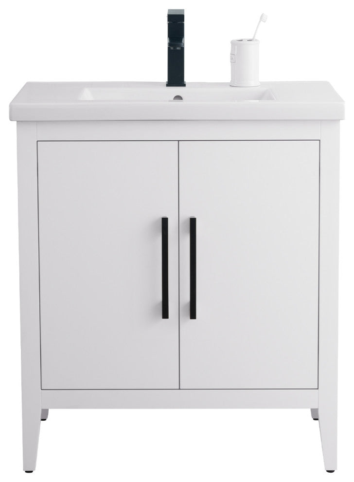 Vanity Art Bathroom Vanity With Sink, White, 30", Single Sink, Matte Black