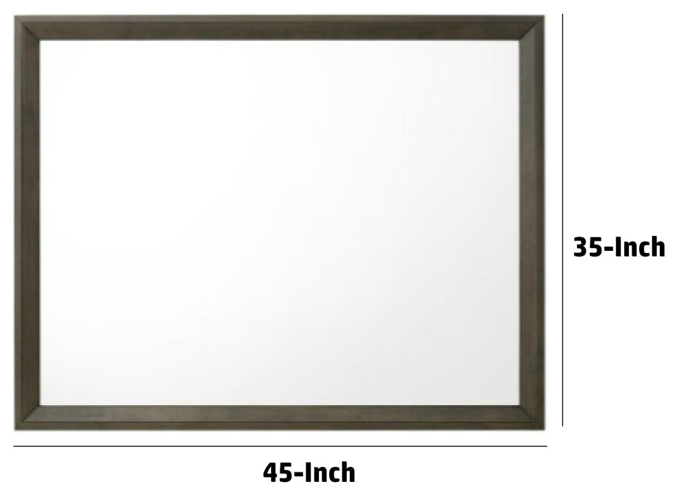 45 Inch Solid Wood Mirror, Rectangular, Landscape, Rustic Gray