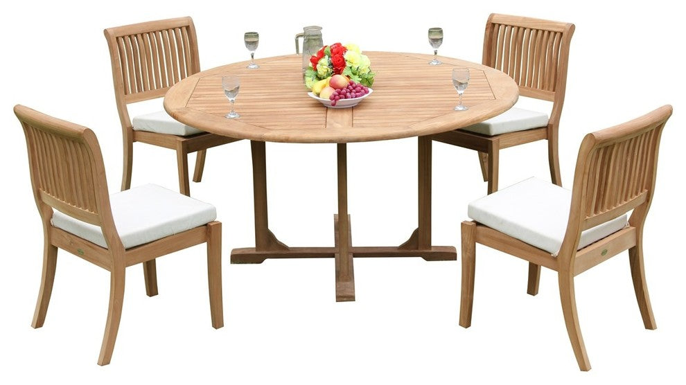5-Piece Outdoor Dining Set, 60" Round Table, 4 Arbor Stacking Armless Chairs