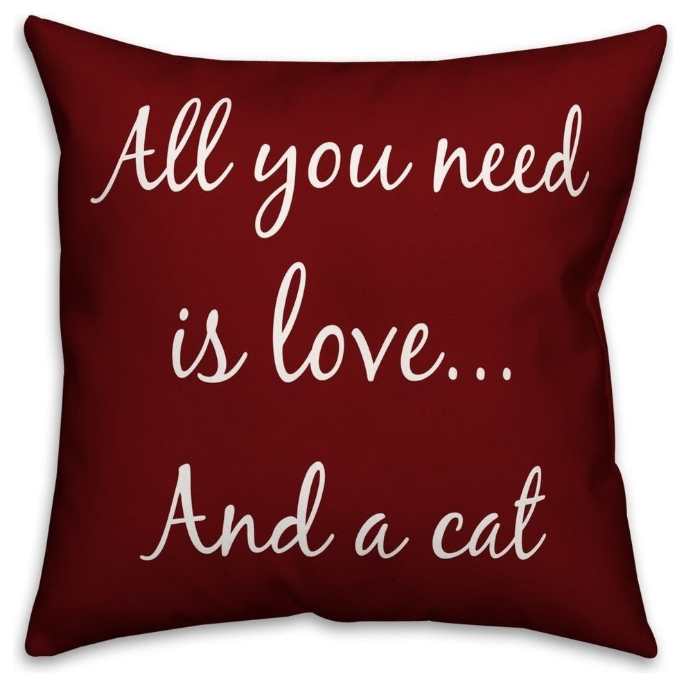 All You Need Is Love and a Cat Red 18"x18" Outdoor Throw Pillow
